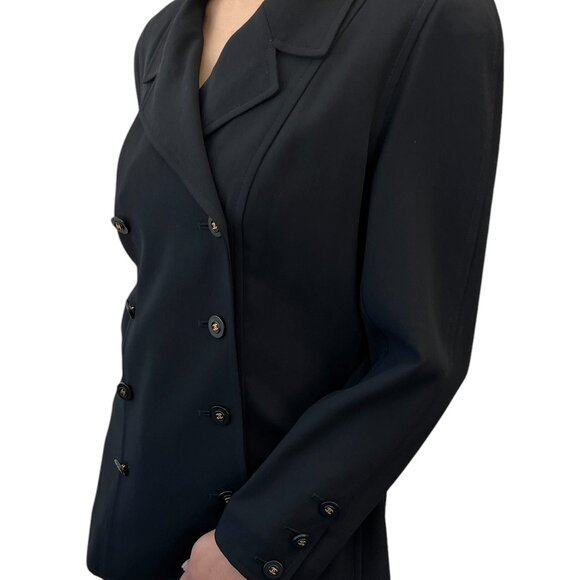 CHANEL Vintage 94P CC Logo Long Sleeve Jacket #40 Black Wool Button [105124] - Picture 2 of 11